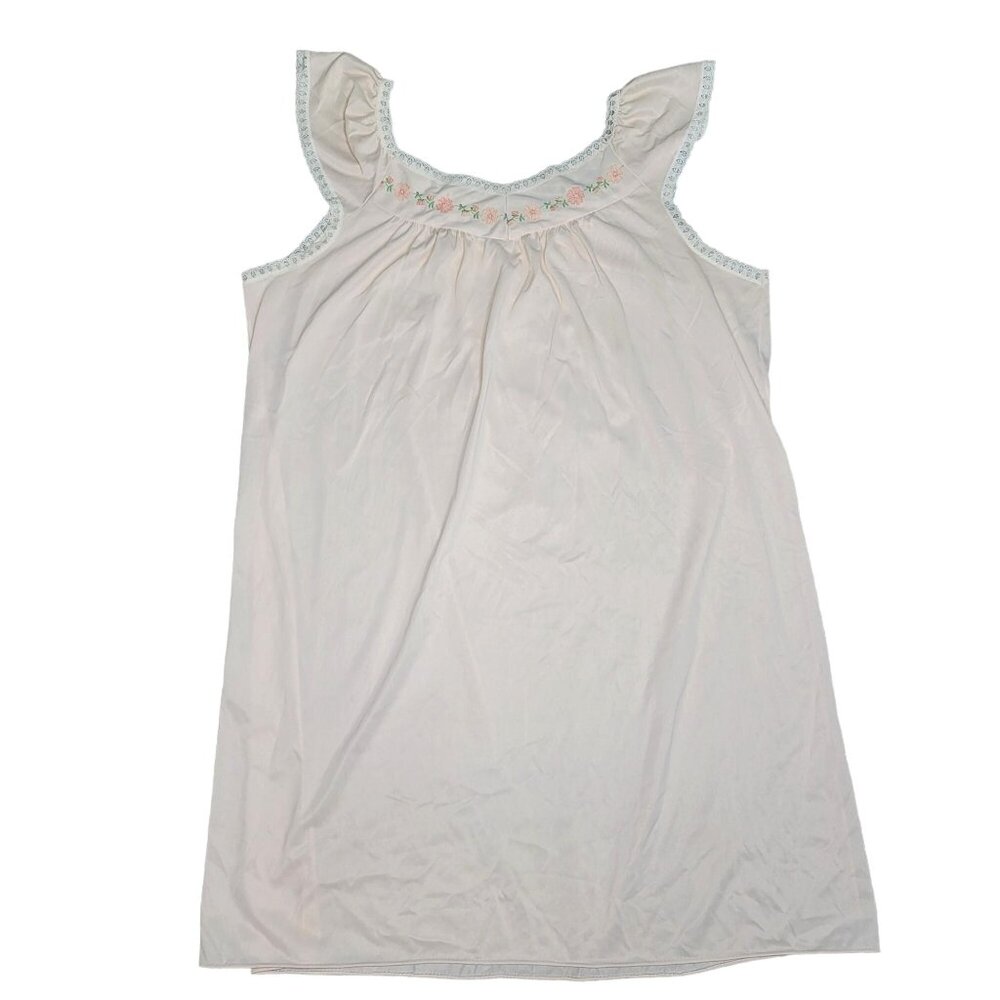 Vintage Katz Medium sheer Nightgown with Lace Trim & Floral Embroidery flowers